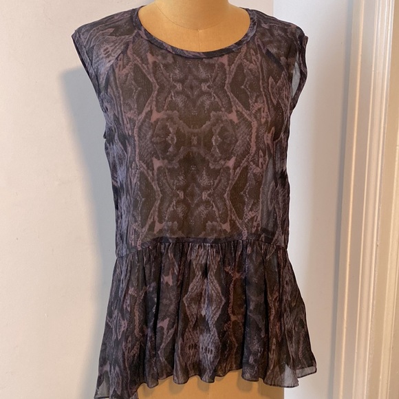 Rebecca Taylor Snake Print Sheer Ruffle Hem Blouse Size 4 (NWOT) - Picture 4 of 5